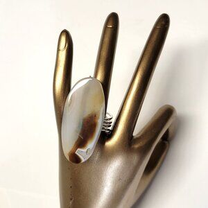 Marbled Agate Ring Adjustable Band Handmade Semi Precious Ring